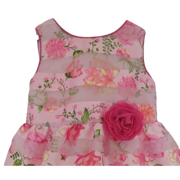Wonder Nation Girls Pink Polyester Floral Print Rosette Dress, Size 2T. - Picture 5 of 9
